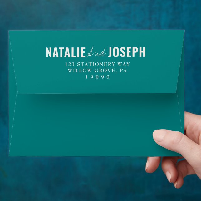 Modern Colorful Teal Whimsical Unique Wedding Envelope (Hand)