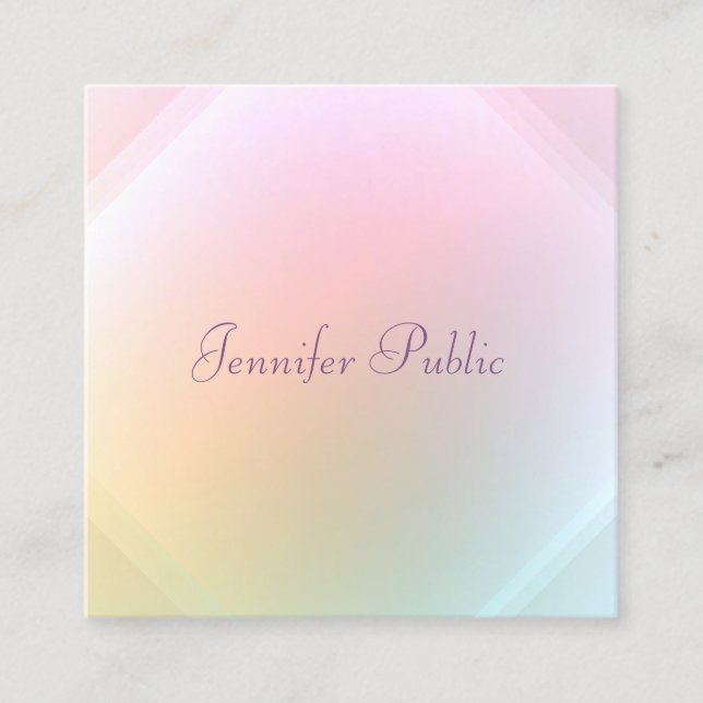 Modern Colorful Template Calligraphy Script Chic Square Business Card (Front)