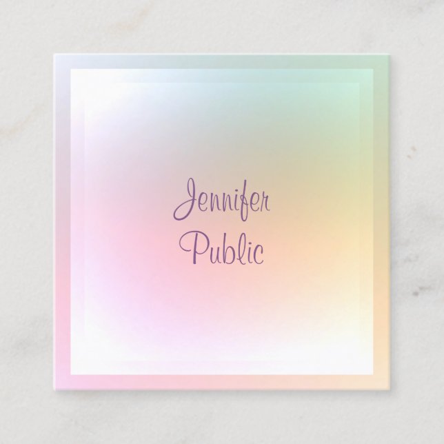 Modern Colorful Template Elegant Hand Script Square Business Card (Front)