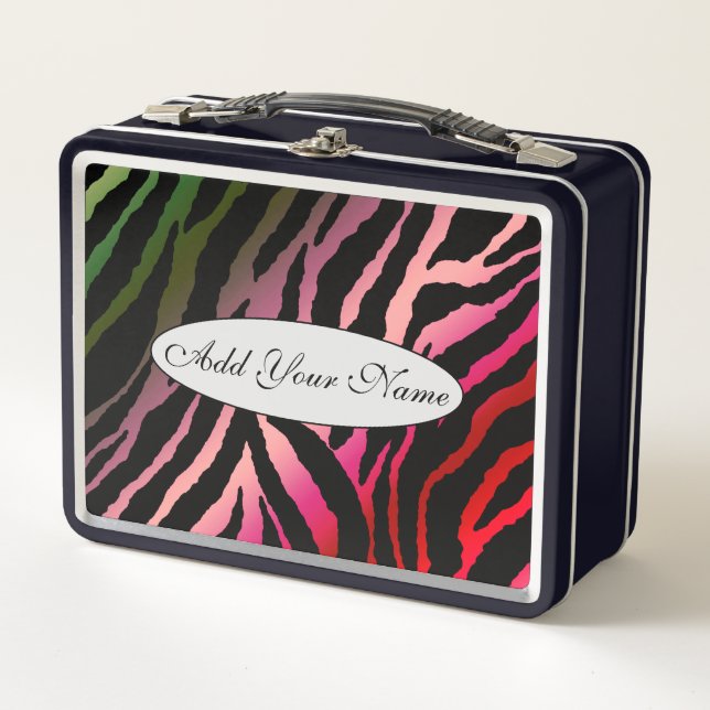 Modern Colorful Tiger Add Your Text Metal Lunch Box (Front)