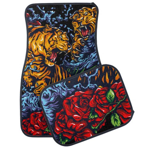 Modern Colorful Tigers Fight Car Mat