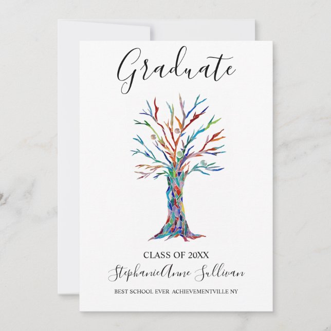 Modern Colorful Tree Graduation Announcement Card (Front)