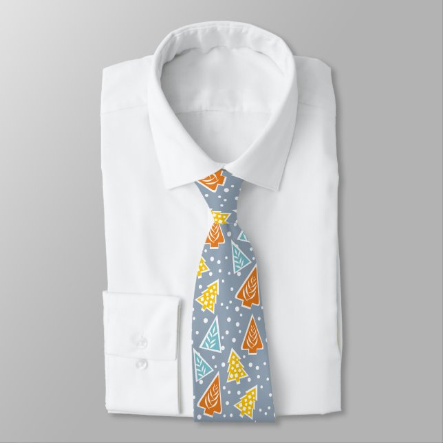 Modern colorful Tree pattern dusty blue Neck Tie (Tied)