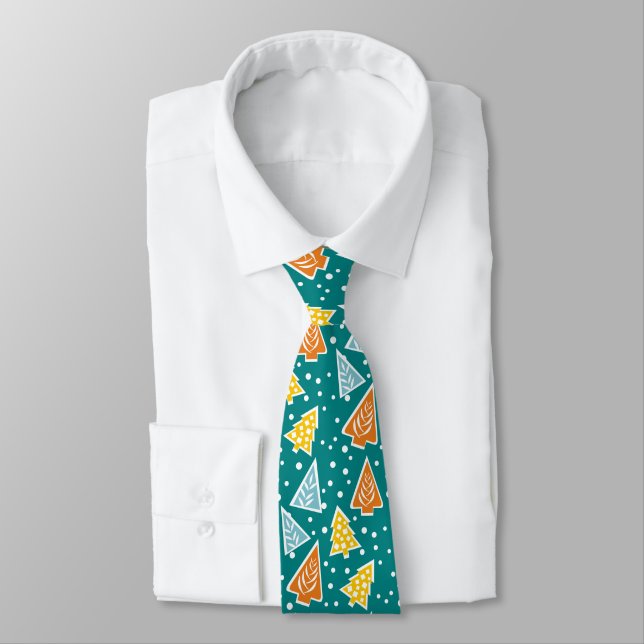 Modern colorful Tree pattern teal blue Neck Tie (Tied)