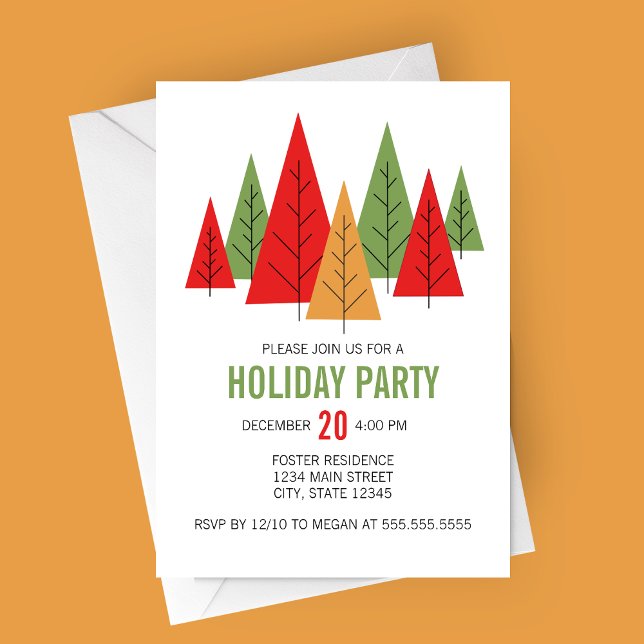 Modern Colorful Trees Holiday Party Invitation (Modern Colorful Trees Holiday Party Invitation)