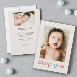 Modern Colorful Trendy Custom photos Baby Shower Thank You Card