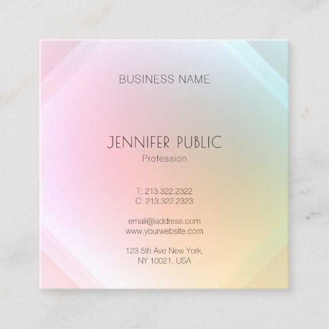 Modern Colorful Trendy Elegant Design Template Square Business Card (Front)