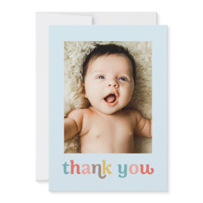 Modern Colorful Trendy photos Baby Shower Blue Thank You Card