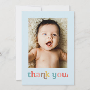 Modern Colorful Trendy photos Baby Shower Blue Thank You Card