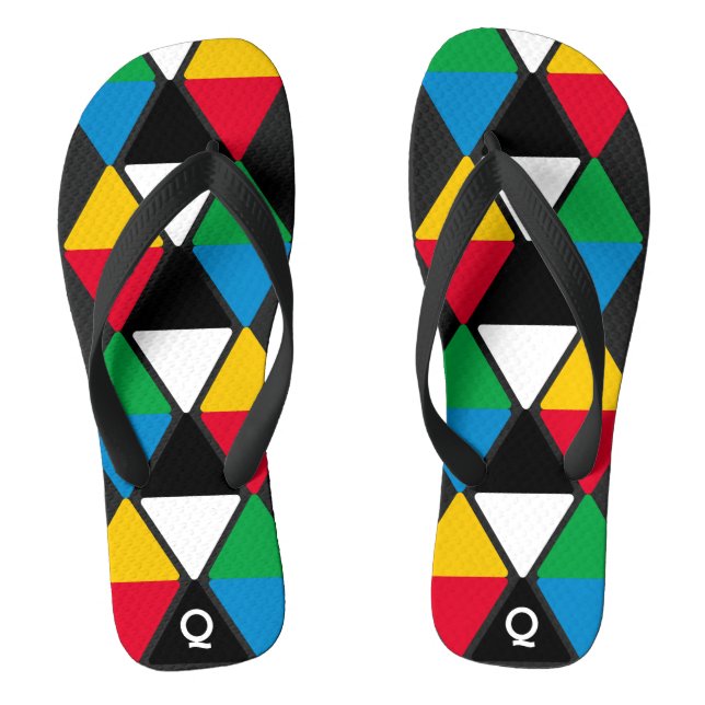 Modern Colorful Triangles Monogram Flip Flops (Footbed)