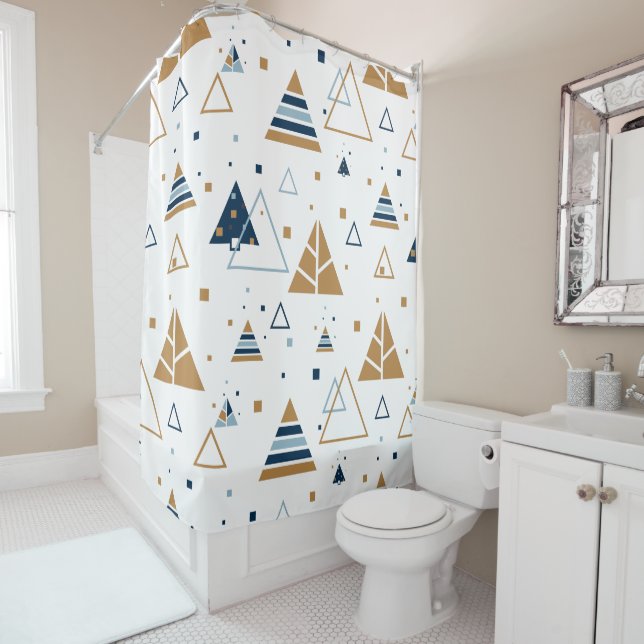 Modern Colorful Triangles Pattern Shower Curtain (In Situ)