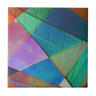 Modern, colorful triangles, trapezoid shapes art ceramic tile