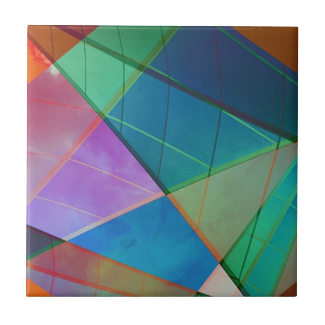 Modern, colorful triangles, trapezoid shapes art ceramic tile (Front)