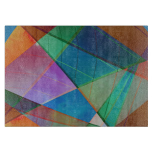 Modern, colorful triangles, trapezoid shapes art cutting board