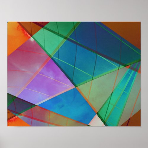 Modern colorful triangles trapezoid shapes art poster