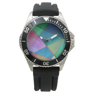 Modern, colorful triangles, trapezoid shapes art watch