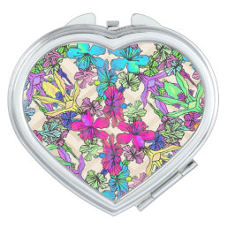 Modern Colorful Tropical Botanical Pattern Compact Mirror