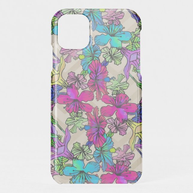 Modern Colorful Tropical Botanical Pattern Uncommon iPhone Case (Back)