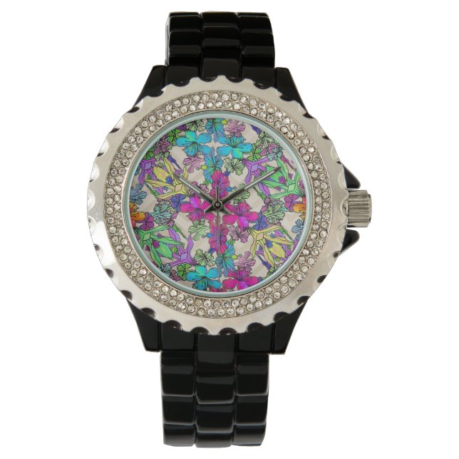 Modern Colorful Tropical Botanical Pattern Watch (Front)