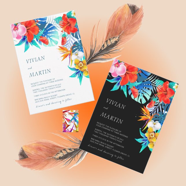 Modern Colorful Tropical Floral Wedding Invitation (Creator Uploaded)
