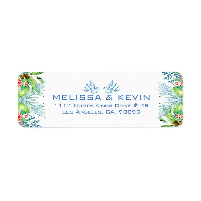 Modern Colorful Tropical Flowers Label (Front)