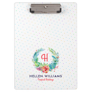 Modern colorful tropical flowers wreath clipboard