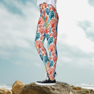 Modern Colorful Tropical Ocean Corals Watercolor Leggings