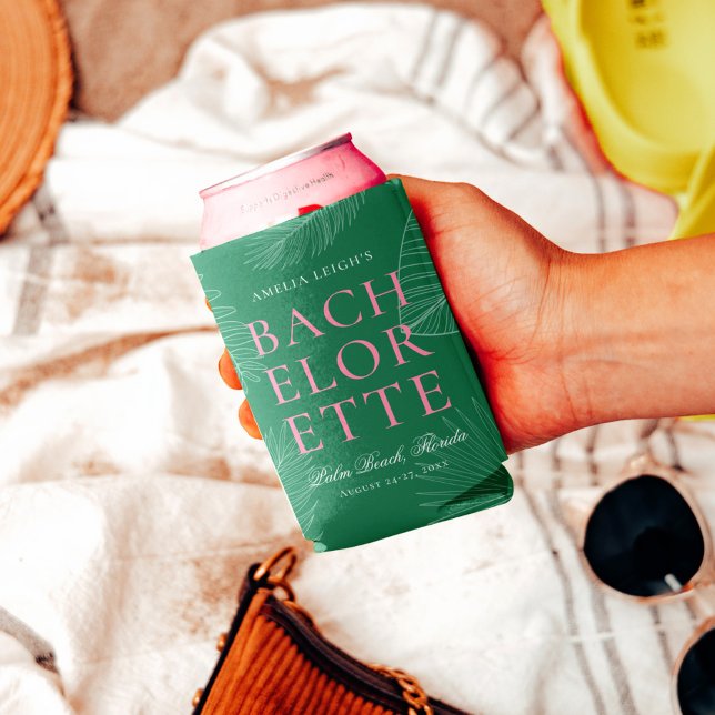 Modern Colorful  Tropical Palm Leaves Bachelorette Can Cooler (Creator Uploaded)