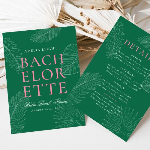 Modern Colorful  Tropical Palm Leaves Bachelorette Invitation