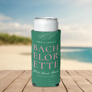 Modern Colorful Tropical Palm Leaves Bachelorette Seltzer Can Cooler