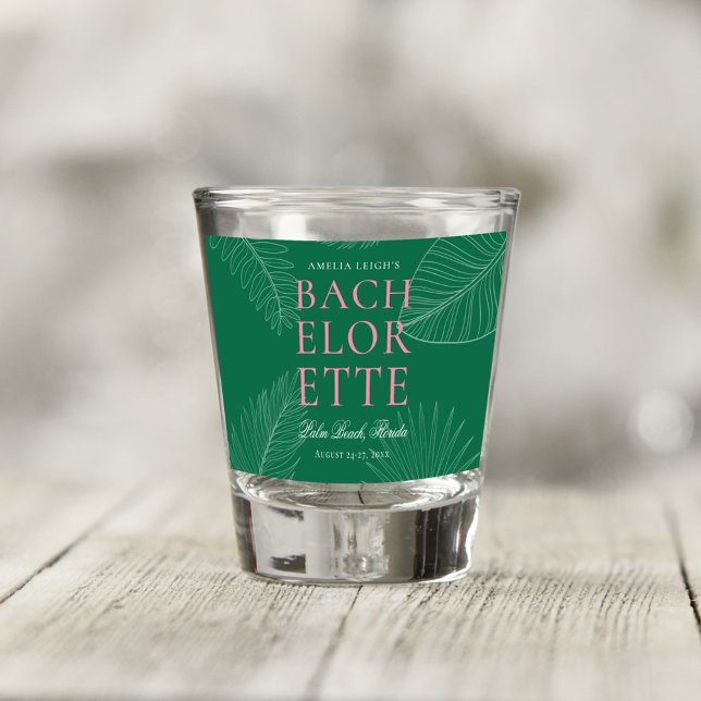 Modern Colorful  Tropical Palm Leaves Bachelorette Shot Glass (Creator Uploaded)