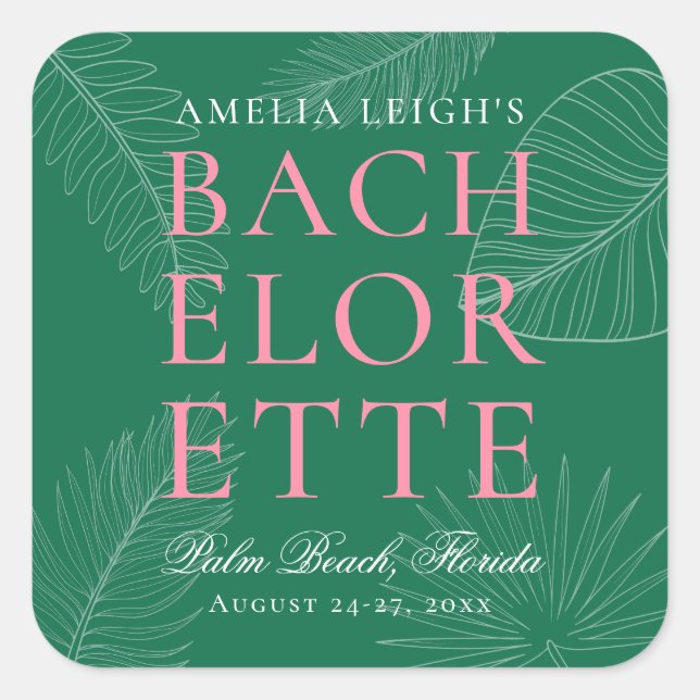 Modern Colorful  Tropical Palm Leaves Bachelorette Square Sticker (Front)