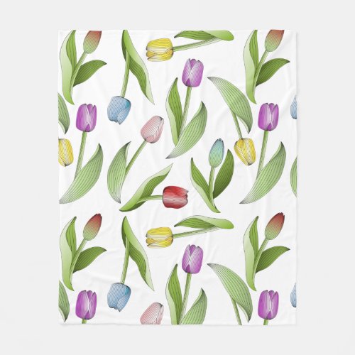 Modern Colorful Tulip Floral Fleece Blanket