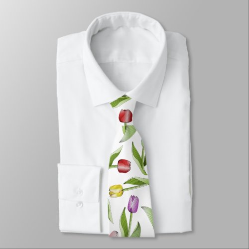 Modern Colorful Tulip Floral Pattern Neck Tie