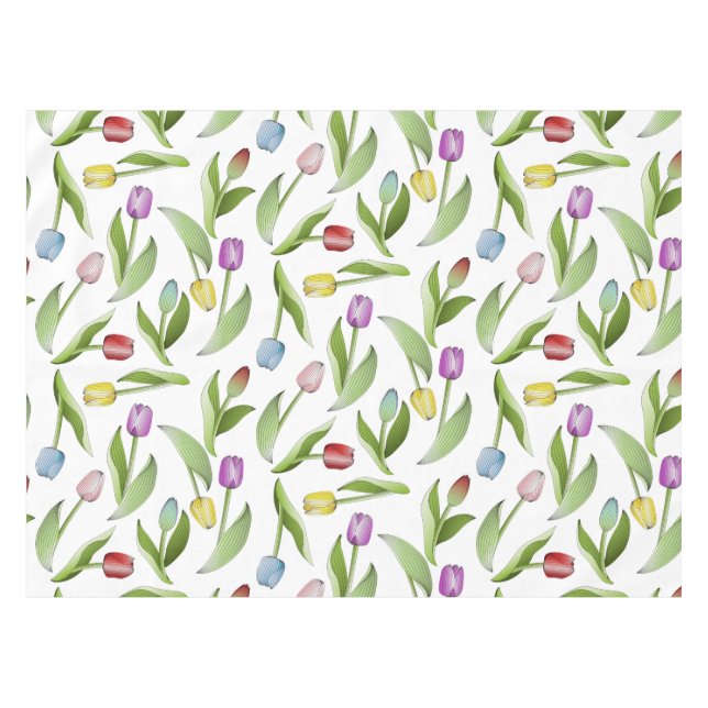 Modern Colorful Tulip Floral Pattern Tablecloth (Front (Horizontal))
