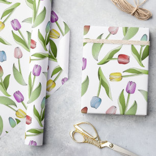 Modern Colorful Tulip Floral Pattern Wrapping Paper