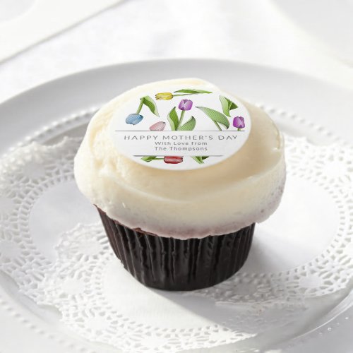 Modern Colorful Tulip Flower Mothers Day Edible Frosting Rounds