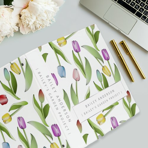 Modern Colorful Tulip Flower Pattern 3 Ring Binder