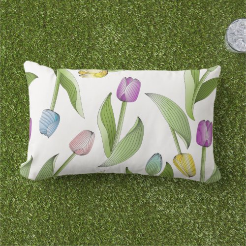 Modern Colorful Tulip Outdoor Lumbar Pillow