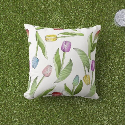 Modern Colorful Tulip Outdoor Pillow