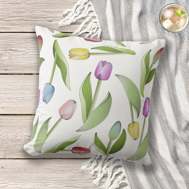Modern Colorful Tulip Outdoor Pillow (Creator Uploaded)