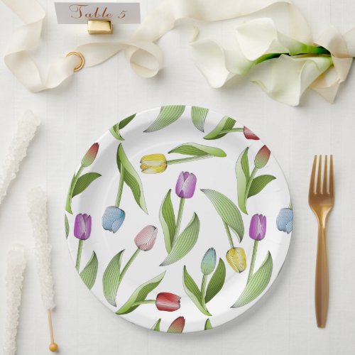 Modern Colorful Tulip Paper Plates