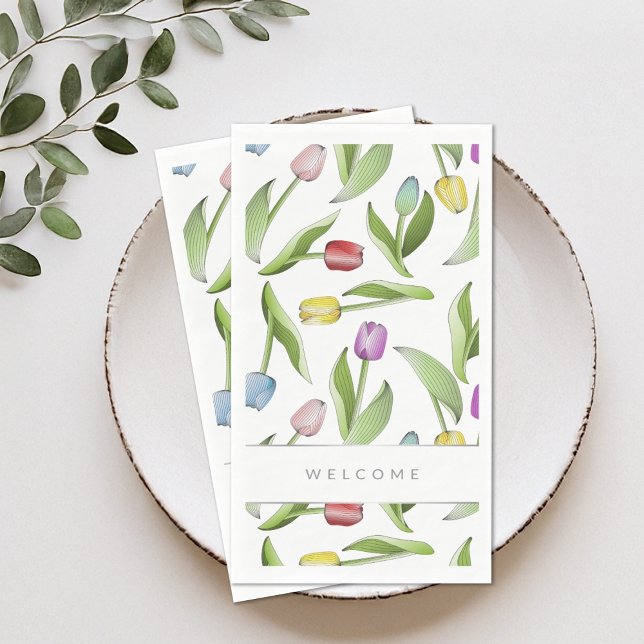 Modern Colorful Tulip Pattern Welcome Paper Guest Towels (Creator Uploaded)