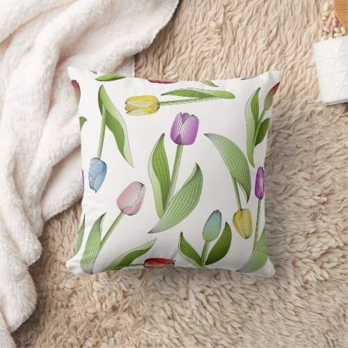 Modern Colorful Tulip Throw Pillow