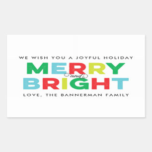 Modern Colorful Type Merry and Bright Custom Gift Rectangular Sticker