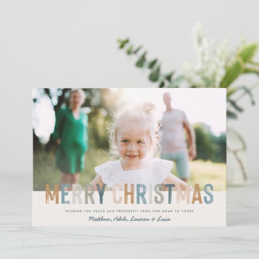 Modern colorful typography Christmas photo Holiday Card | Zazzle