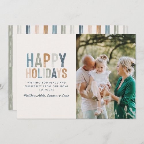 Modern colorful typography happy holidays photo holiday card