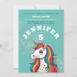 Modern Colorful Unicorn Horse Aqua Bllue Stars