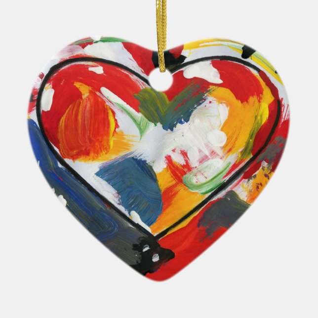 Modern colorful watercolor Abstract Heart Ceramic Ornament (Front)