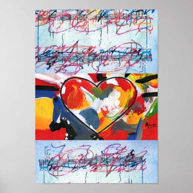 Modern Colorful Watercolor Abstract Heart Poster (Front)